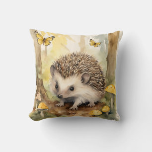 Baby Hedgehog Yellow Mushroom Gender Neutral Cushion