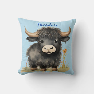 Baby Highland Cow Boys Personalised Cushion