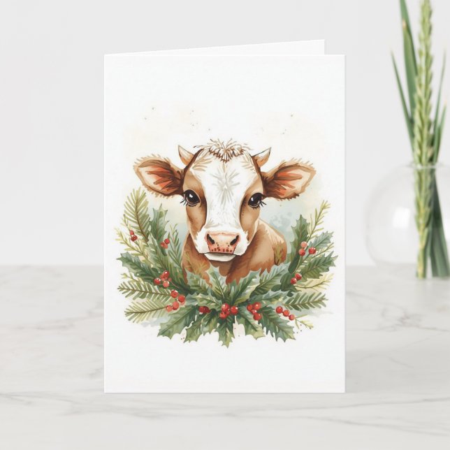 Baby Highland Cow Christmas  Holiday Card (Front)
