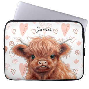 Baby Highland Cow Custom Name  Laptop Sleeve