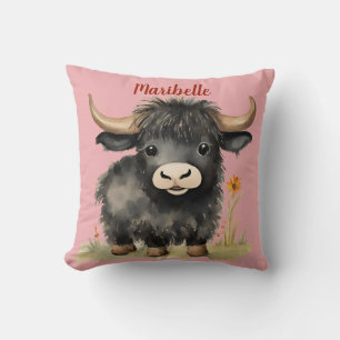 Baby Highland Cow Girls Personalised Cushion