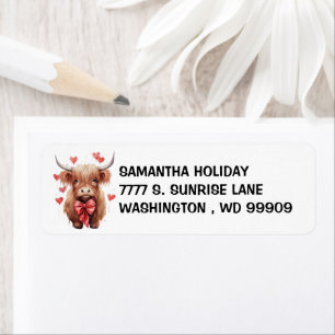 Baby Highland Cow Love Valentine Watercolor Return Address Label