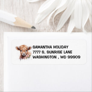 Baby Highland Cow Spring Watercolor Return Address Label