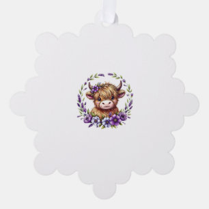 Baby Highland Cow With Purple Flowers Scottish Far Tree Decoration Card