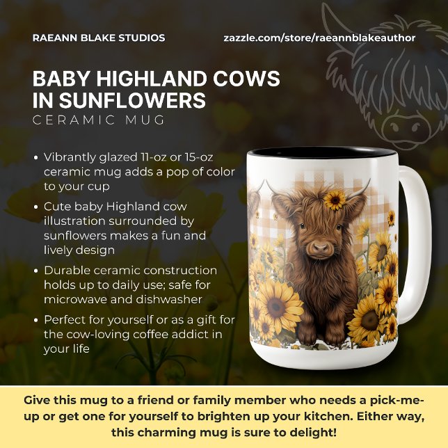Baby Highland Cows in Sunflowers Ceramic Mug (Creator Uploaded)