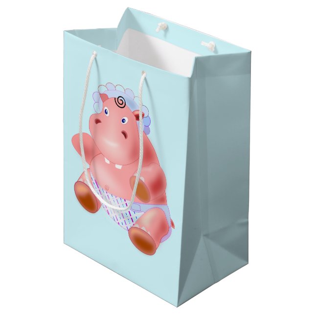 Baby Hippo Baby Gift Bag - Custom Colours - Text (Front Angled)