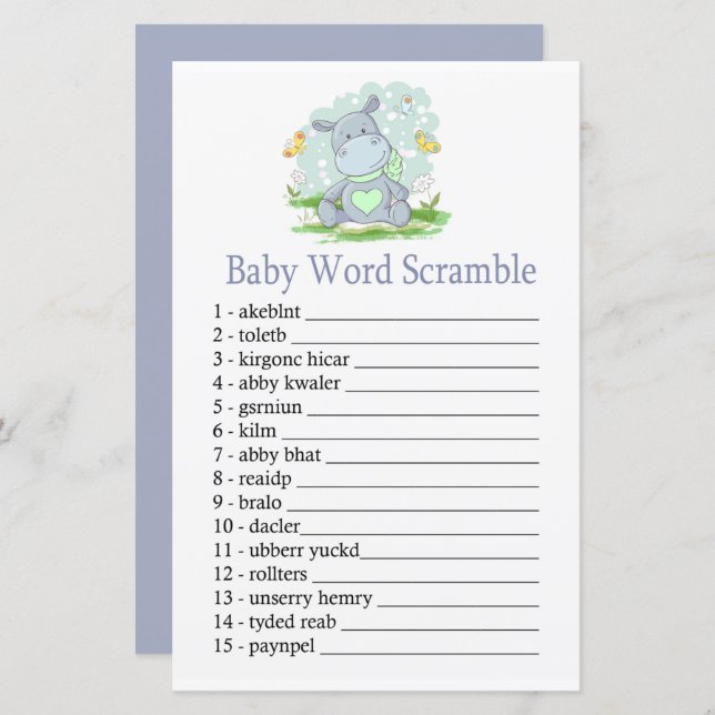 Baby Hippo Baby word scramble game (Front/Back)