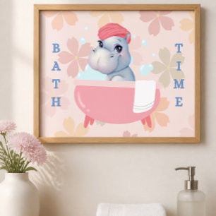 Baby Hippo Bath Time Poster
