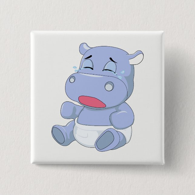 Baby Hippo Crying 15 Cm Square Badge (Front)