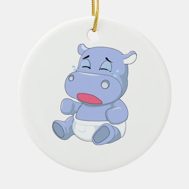 Baby Hippo Crying Ceramic Tree Decoration (Front)