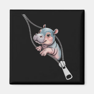 Baby Hippo Emerging From A Zipper Funny Costume Bo Magnet
