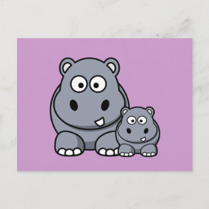 Baby Hippo Family, Cute Wild Safari Postcard