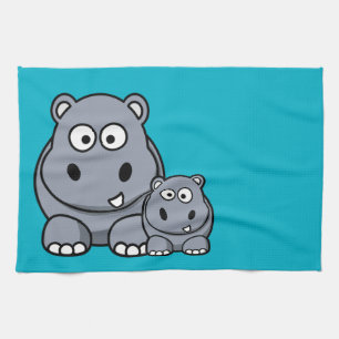 Baby Hippo Family, Cute Wild Safari Tea Towel