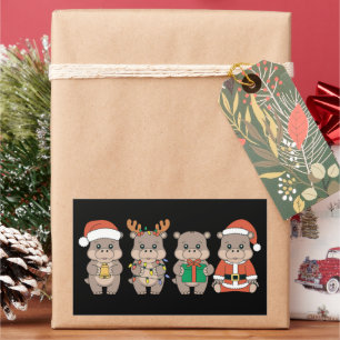 Baby Hippo Moo Deng Christmas Rectangular Sticker