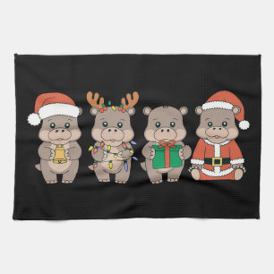 Baby Hippo Moo Deng Christmas Tea Towel