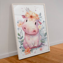 Baby Hippo Nursery Poster