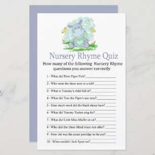 Baby Hippo Nursery Rhyme Quiz baby shower game