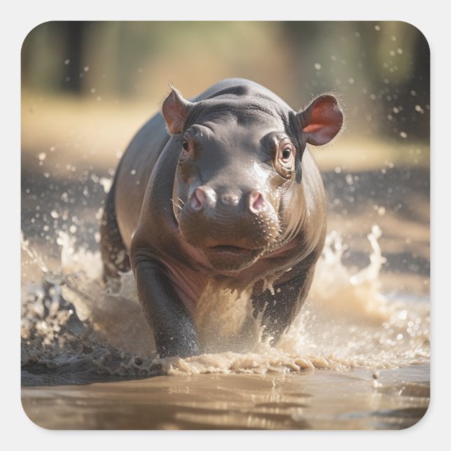 Baby Hippo Square Sticker (Front)