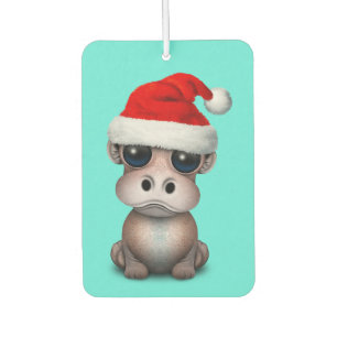 Baby Hippo Wearing a Santa Hat Car Air Freshener