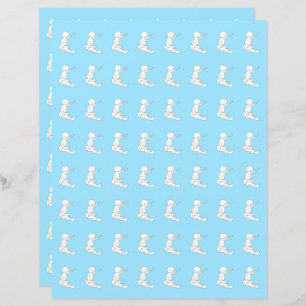 Baby holding hammer, blue scrapbook paper