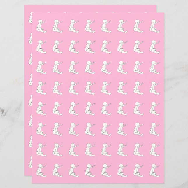 Baby holding hammer, pink scrapbook paper (Front/Back)