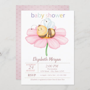 Baby Honey Bee Flower Dots Baby Shower Invitation