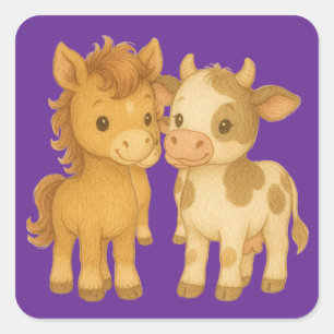 Baby Horse and Baby Cow Square Sticker