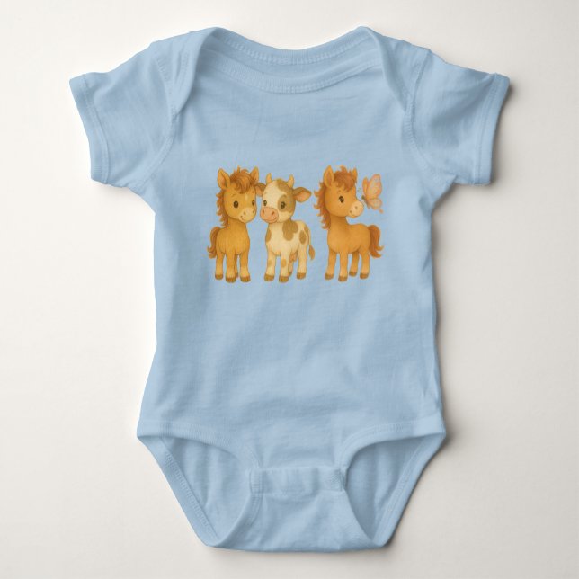 Baby Horses and Cow Friends T-Shirt Baby Bodysuit (Front)