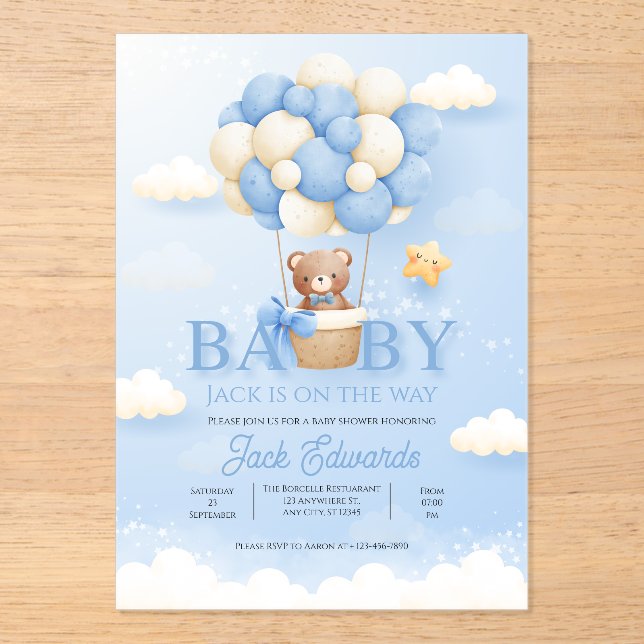 Baby Hot Air Balloon Watercolor Shower Art Acrylic Invitations (Front)