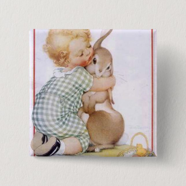 Baby Hugging Easter Bunny 15 Cm Square Badge (Front)