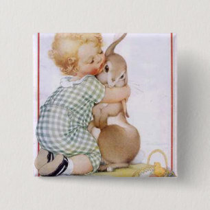 Baby Hugging Easter Bunny 15 Cm Square Badge