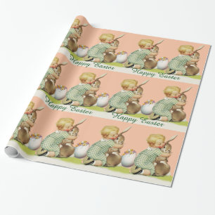 BABY HUGGING EASTER BUNNY ,Pink Wrapping Paper