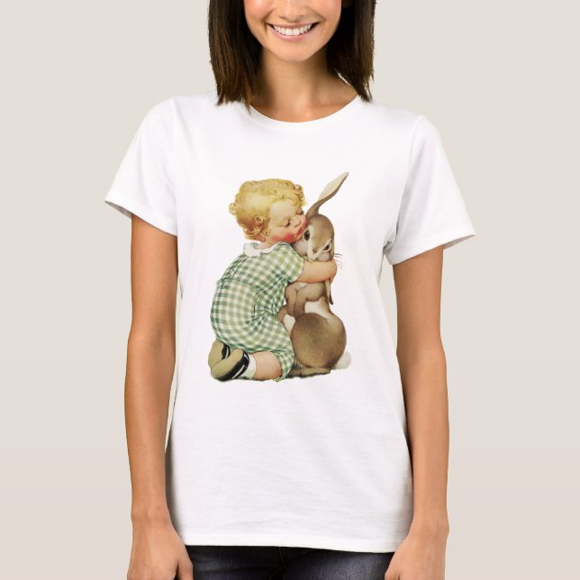BABY HUGGING EASTER BUNNY T-Shirt (Front)