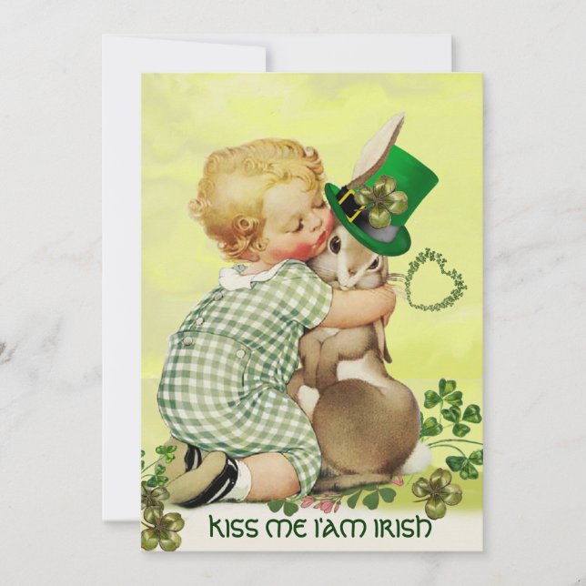 BABY HUGGING RABBIT IRISH ST. PATRICK'S DAY PARTY INVITATION (Front)