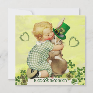 BABY HUGGING RABBIT IRISH ST. PATRICK'S DAY PARTY INVITATION