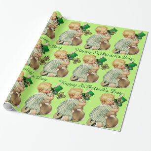 BABY HUGGING RABBIT IRISH ST. PATRICK'S DAY PARTY WRAPPING PAPER