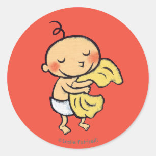 Baby Hugging Soft Yellow Blanket Classic Round Sticker