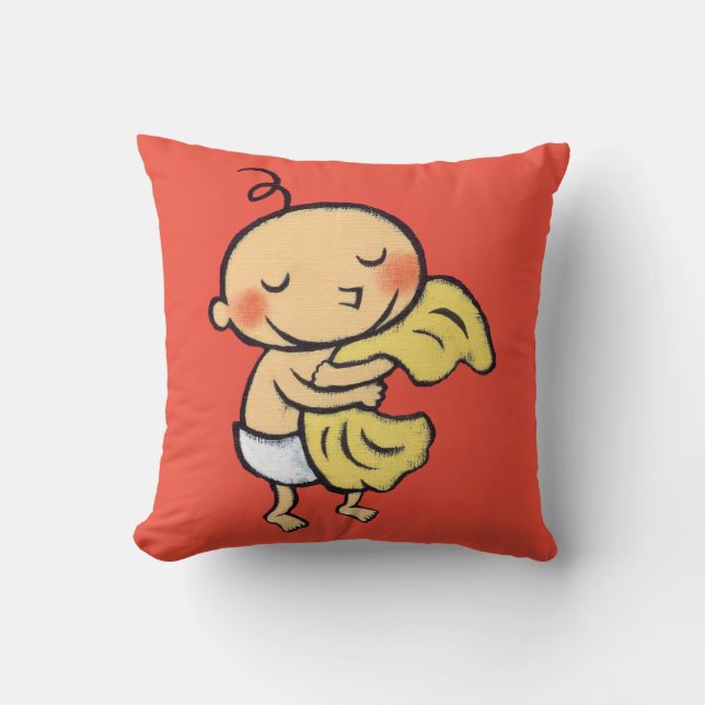 Baby Hugging Soft Yellow Blanket Cushion (Front)