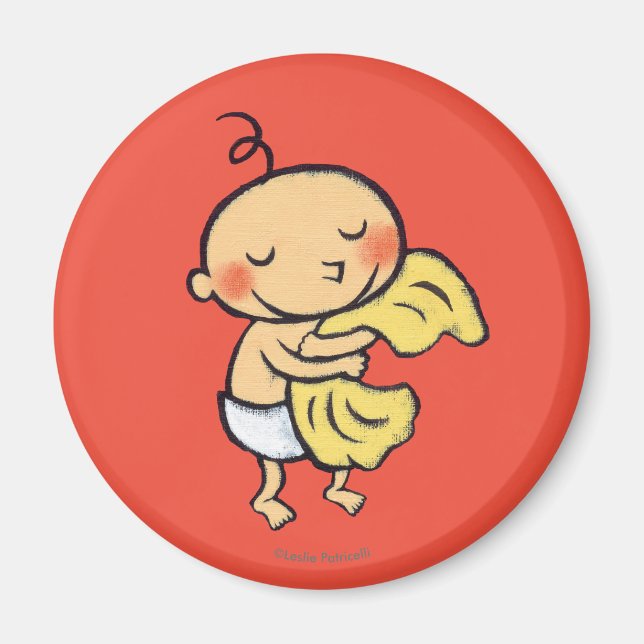 Baby Hugging Soft Yellow Blanket Magnet (Front)