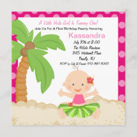 Baby Hula Girl  First Birthday Invitation