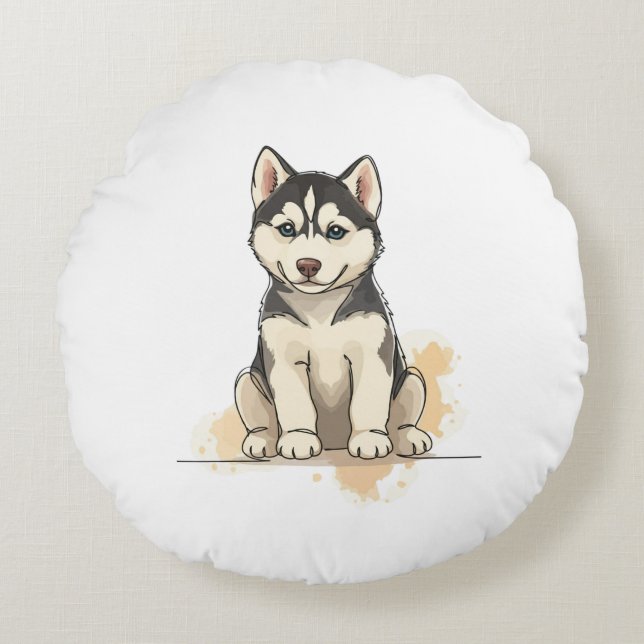 baby husky round cushion (Front)