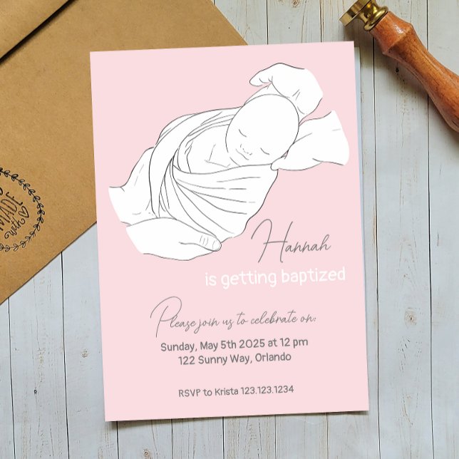 Baby Illustration Baptism Christening Invitation (Creator Uploaded)