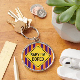 Baby I'm Bored Orange Purple Stripes Key Ring