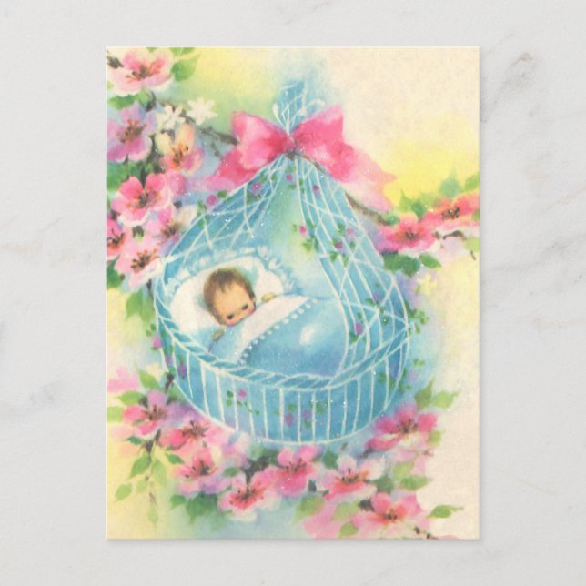 Baby in a Blue Basket Postcard (Front)