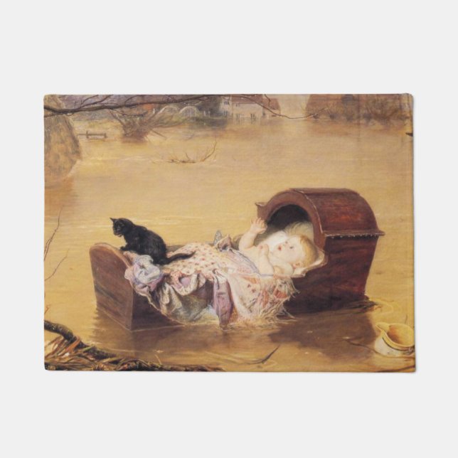 Baby in a Cot During a Flood (by J.E. Millais) Doormat (Front)