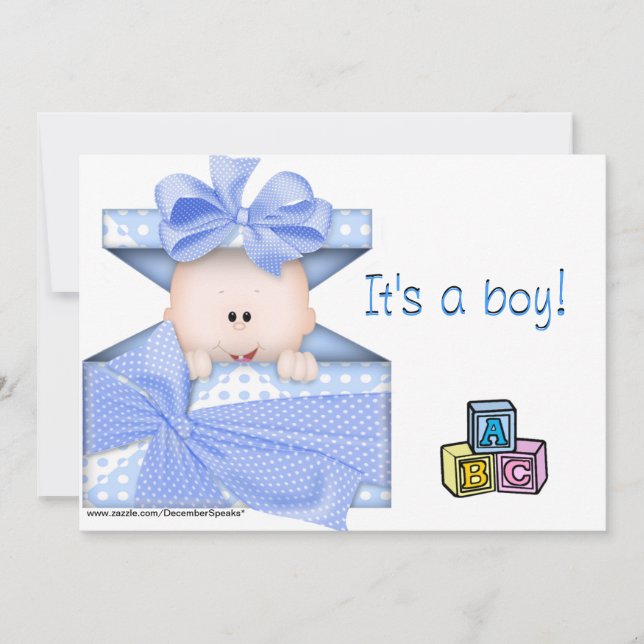Baby in a gift box-blue invitation (Front)