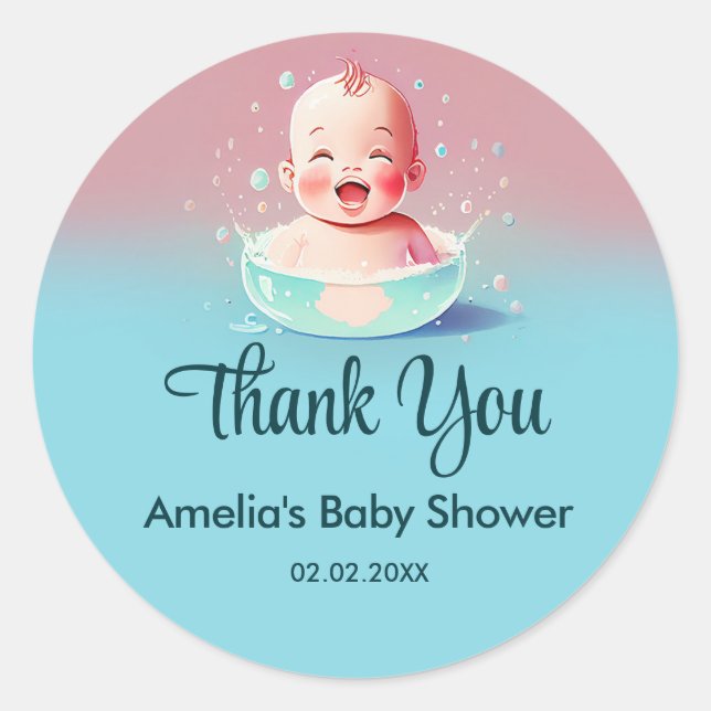 Baby in a Tub | Baby Shower Classic Round Sticker (Front)