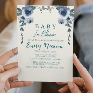 Baby in bloom and blue Flowers I Baby Shower Invitation