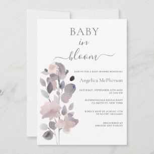BABY IN BLOOM ASH PINK PASTEL PURPLE BLUSH FLORAL INVITATION