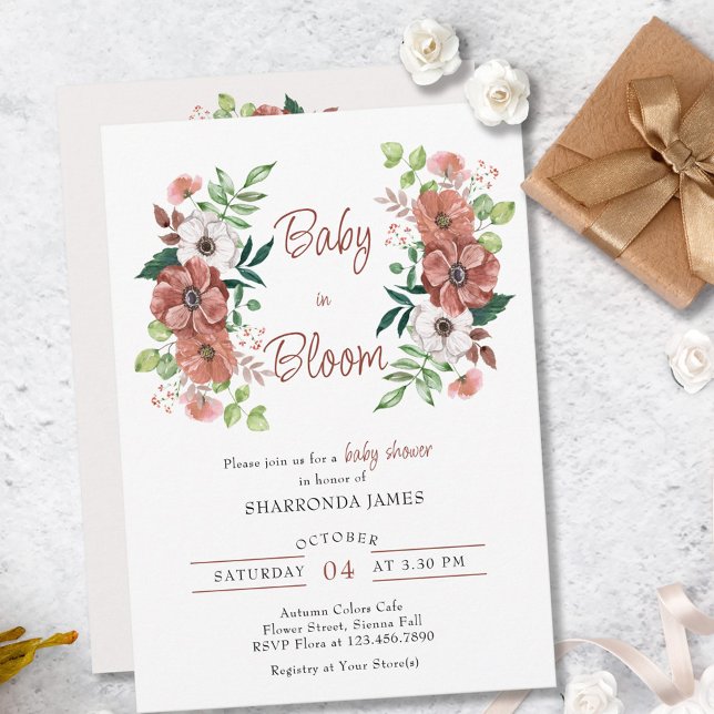 Baby in Bloom Autumn Flowers Baby Shower Invitation (Creator Uploaded)